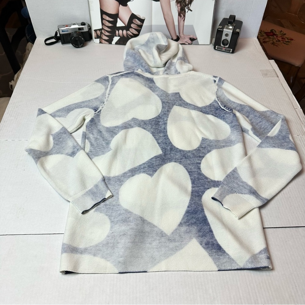 Y2K Heart Print Hooded Knit Top | Open Front Lightweight Sweater · FDJ - Picture 3 of 11